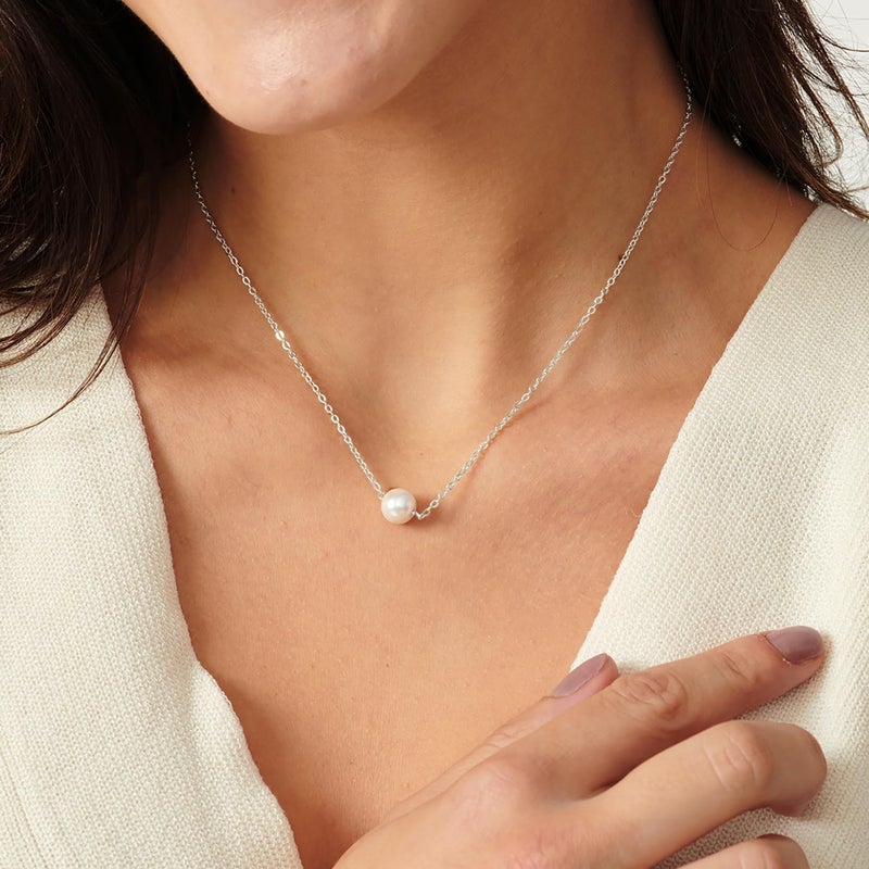 PRTGL Store Pearl Necklace: 14K Gold-Plated/White Gold-plated Pearl Necklace for Women 16.5” + 2” - Image 3